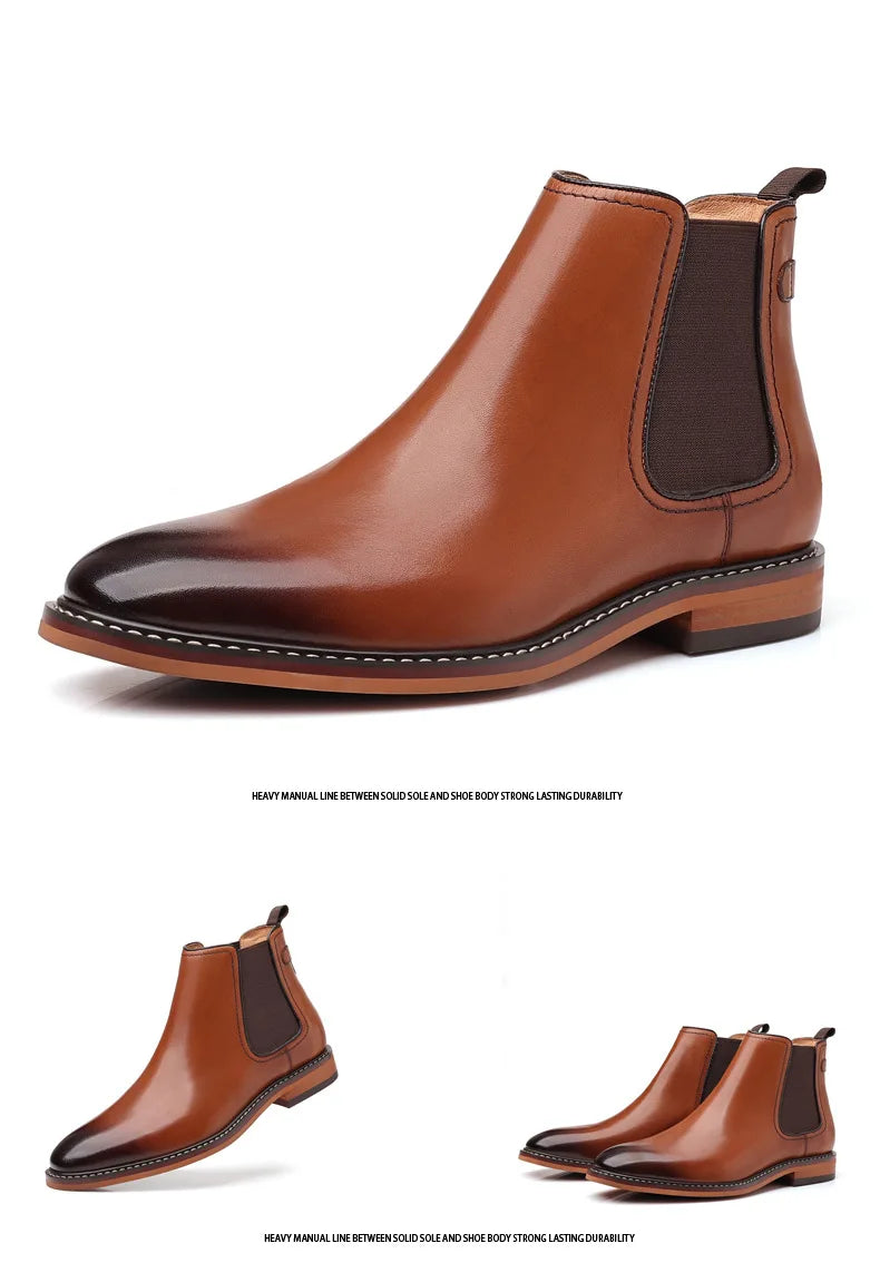 Elegant Men's Chelsea Boots Genuine Cow Leather Handmade Boot Shoes Work Shoes For Formal Dress Wedding Business Party New