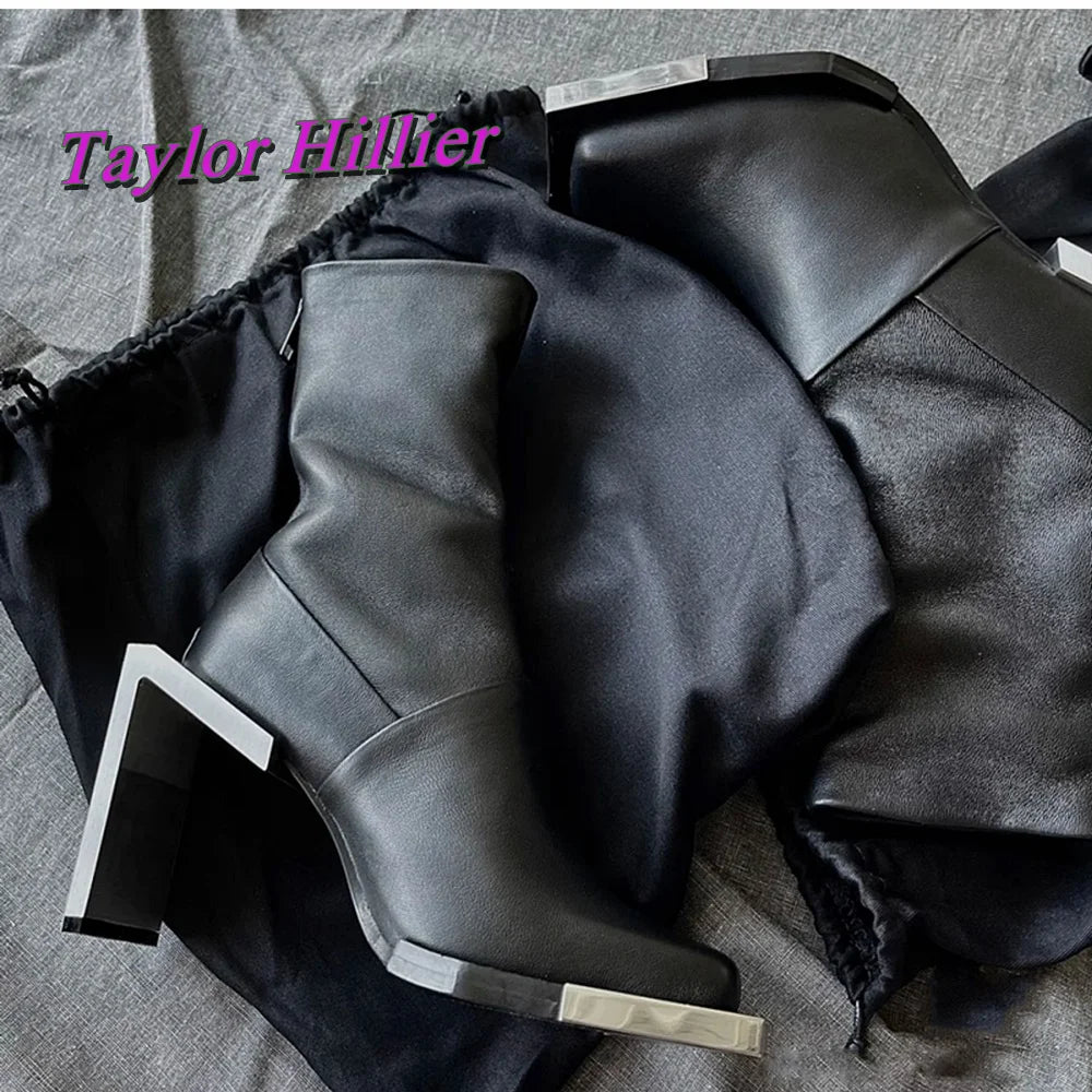 Black Strange Style Ankle Boots Patchwork Square Toe High Heels Cool Girls 2025 Solid Luxury Autumn Winter Women Fashion Shoes