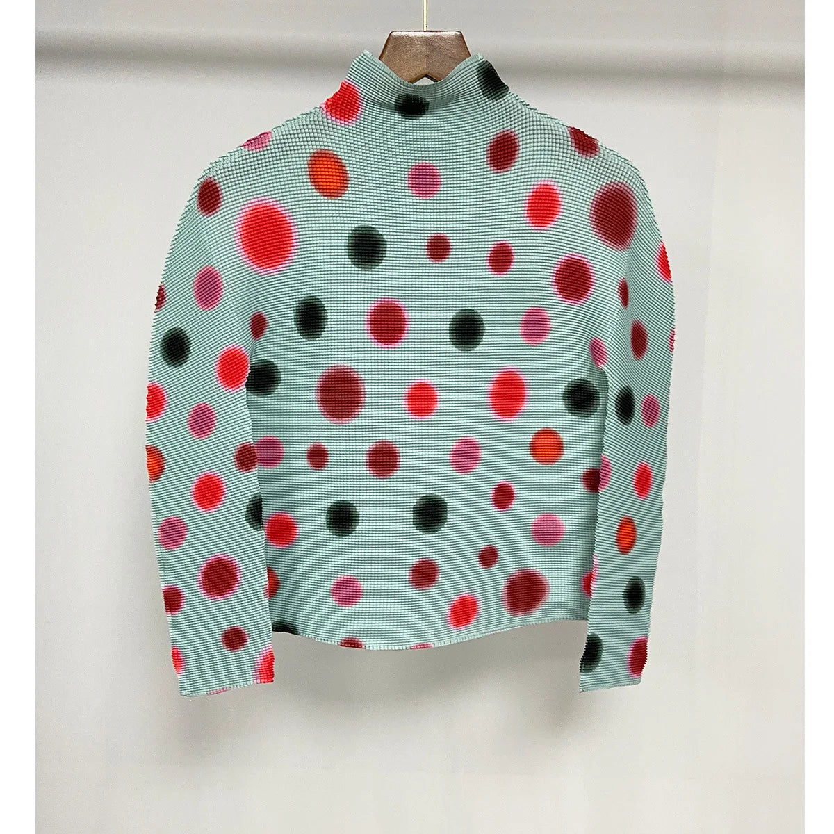 Miyake Pleated Contrasting Colors T-shirt Women Half Turtleneck Skinny Pullover 2025 Summer Fashion Female Clothing