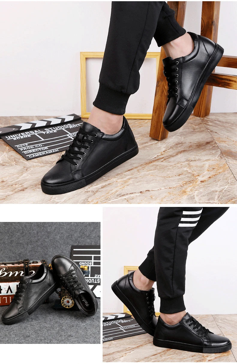 Man Elevator Shoes Height Increase Insoles High Heels Shoes 5-6CM Shoes Tall Shoes White Genuine Leather Shoes Men Sneakers