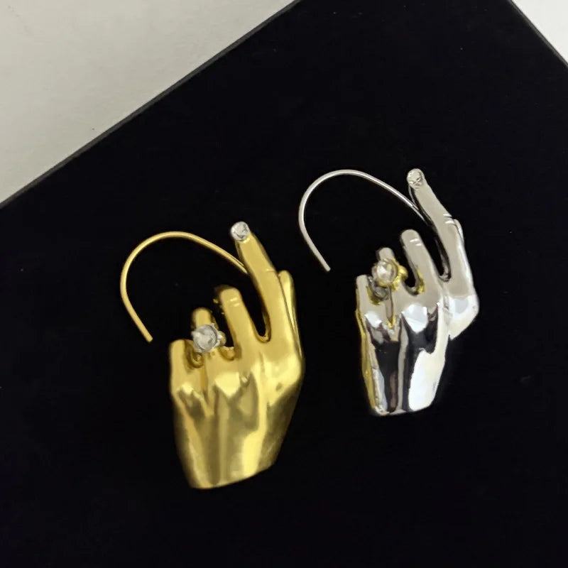 1PC Novelty Design Metal Hand Earcuff Dangle Earrings For Women Jewelry Fashion Show Statement Earrings Accessories