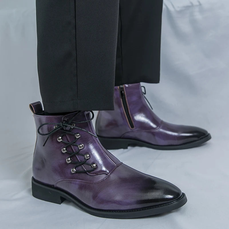Autumn New Men's Pointed Side Zipper Comfortable High Top Boots Fashionable Brand Men Business Banquet Personalized Short Boots