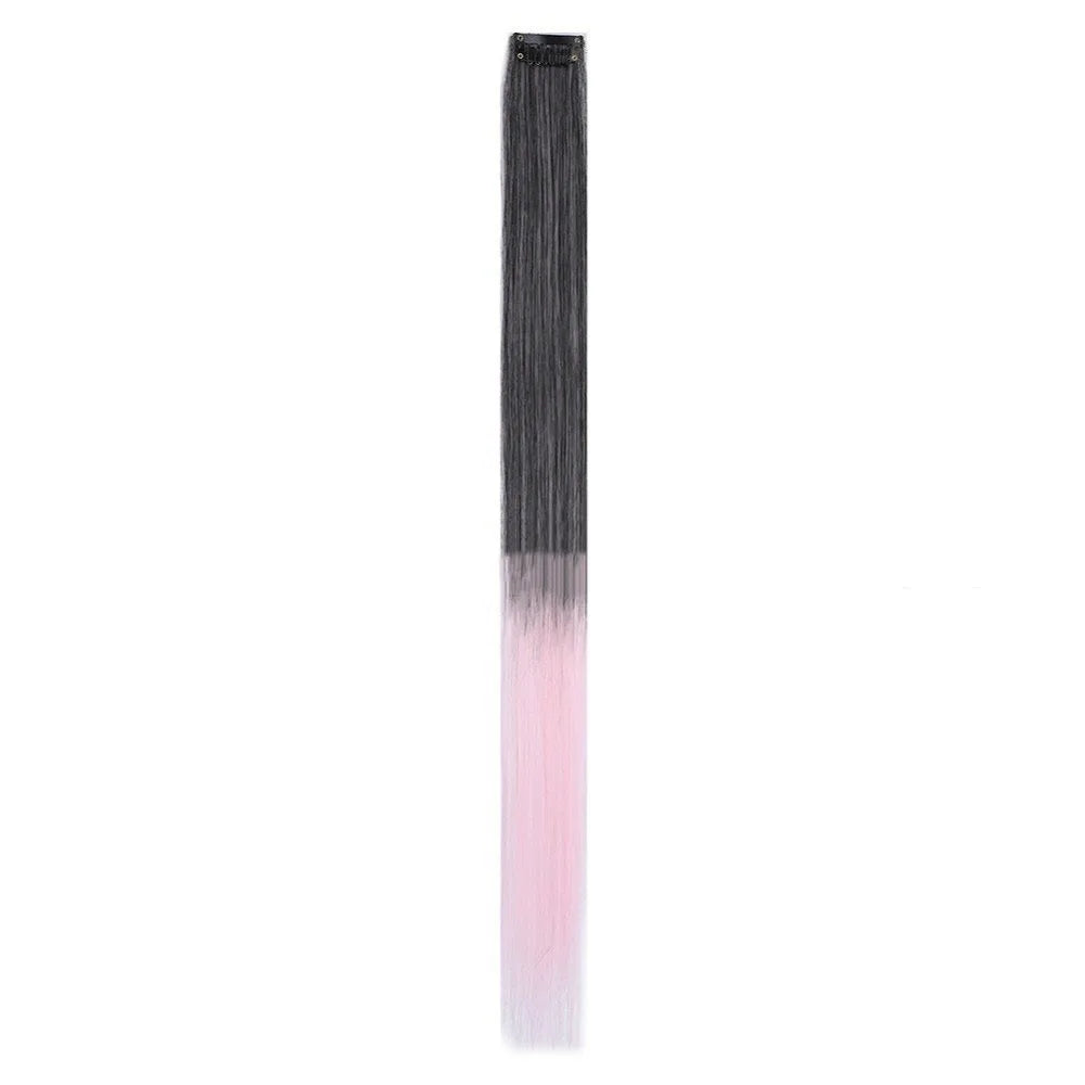 Stripe Printed Clip in Hair Extensions Synthetic Straight Hair Highlights Colorful 18 Inches Wig Hairpieces for Daily Use Party