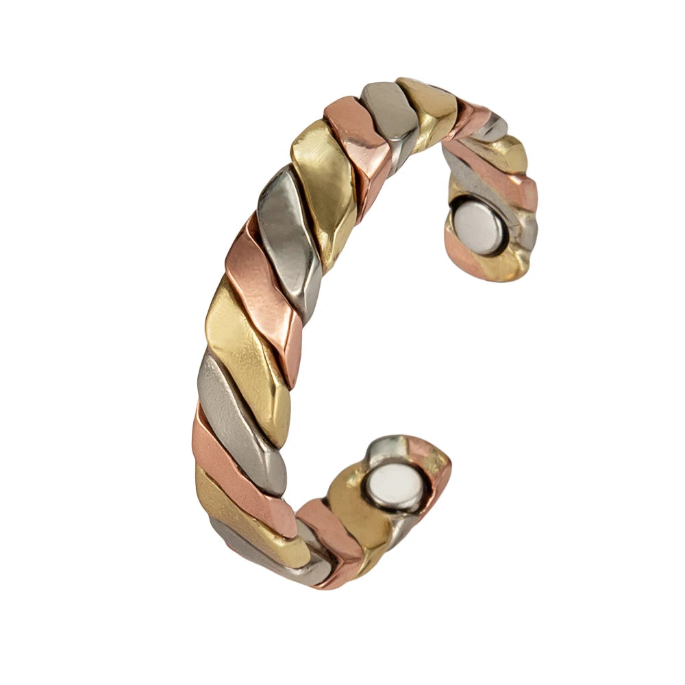 Vinterly Pure Copper Rings Magnetic Health Energy Braided Twisted Finger Open Cuff Adjustable Wedding Bands 7.3mm Wide Jewelry