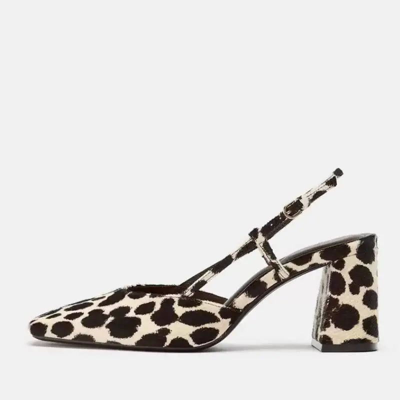 Leopard Mary jane Sandals animal print Leather Covered Toe High Thick Heels Sexy Party Dating Summer Slingback Sandals Lady