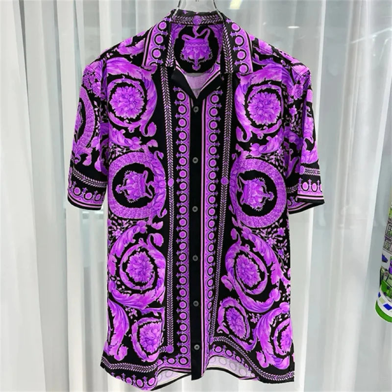 2025 Spring and Summer New Fashion Digital Printing Men's Short Sleeve Shirt High Quality Comfortable Lightweight Fabric