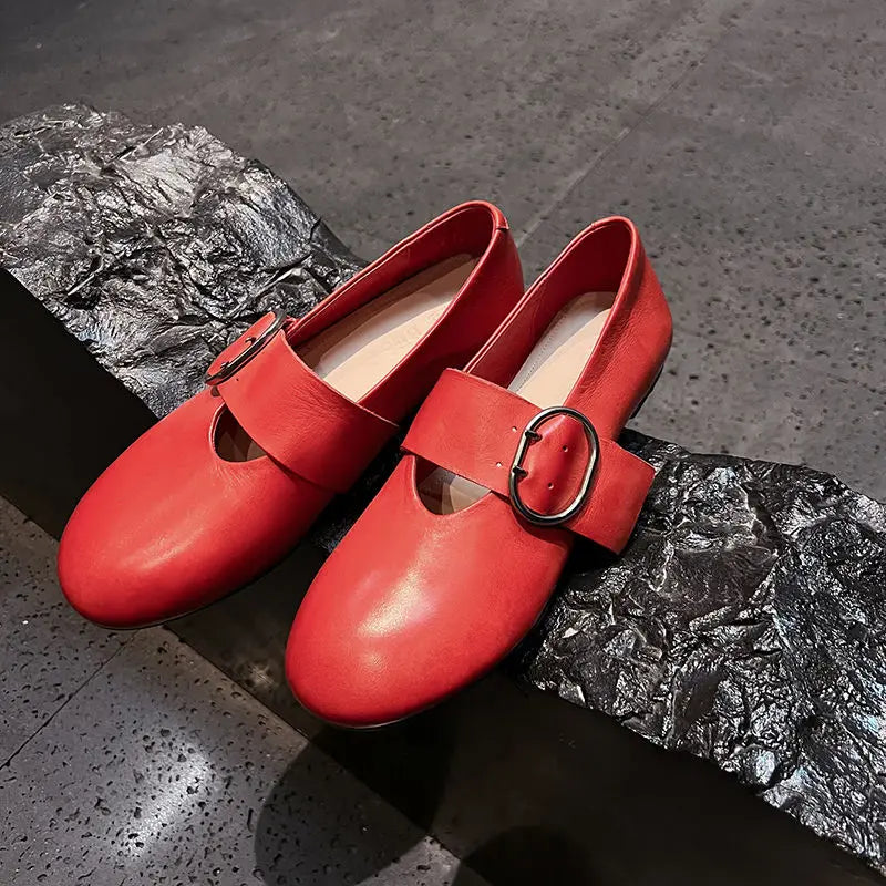 Spring Fashion Women Flats Shoes Heels Cow Leather Ballet Comfort Square Toe Casual Summer Shoes Woman Size 34-40