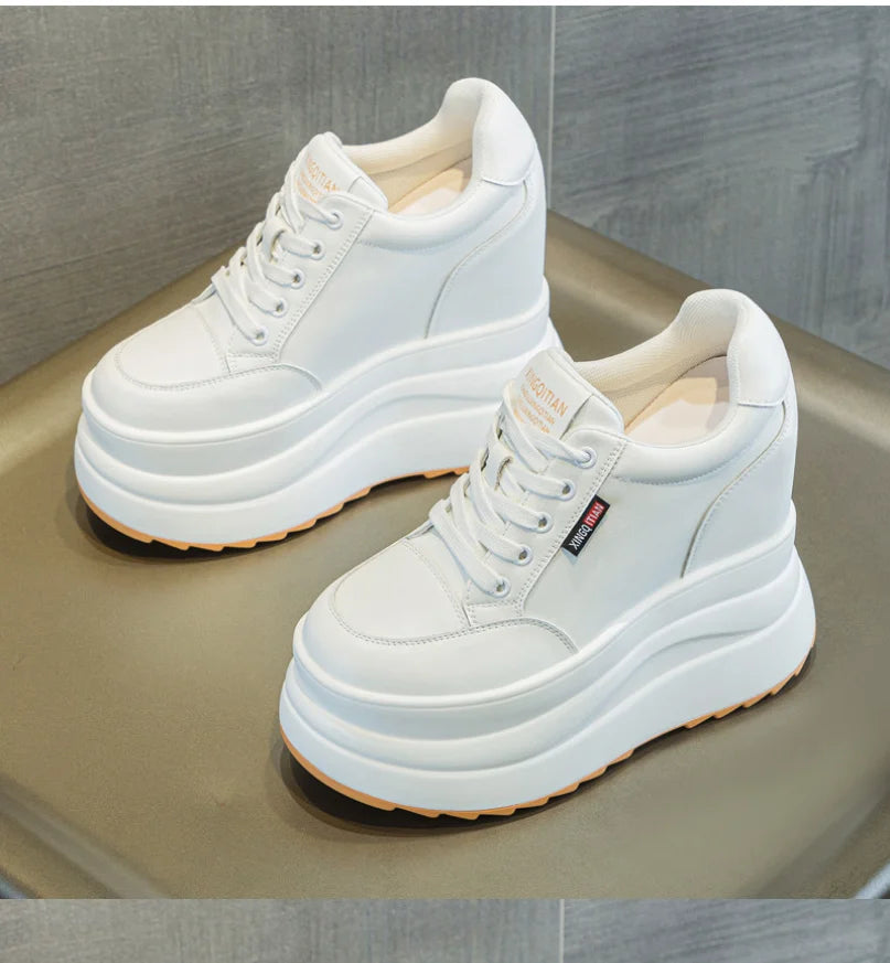 13cm Microfiber Leather Women Casual Shoes Chunky Sneakers Platform Wedge Heel Women Leisure Shoes Fall pring  Sneaker Women