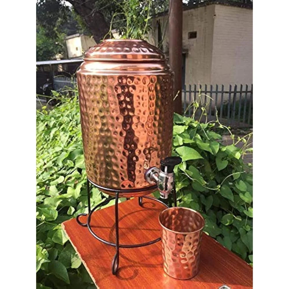 100% Pure Copper Eco-Friendly American Style Water Dispenser Lid 3.5 Gallon XL Capacity Metal Drinkware