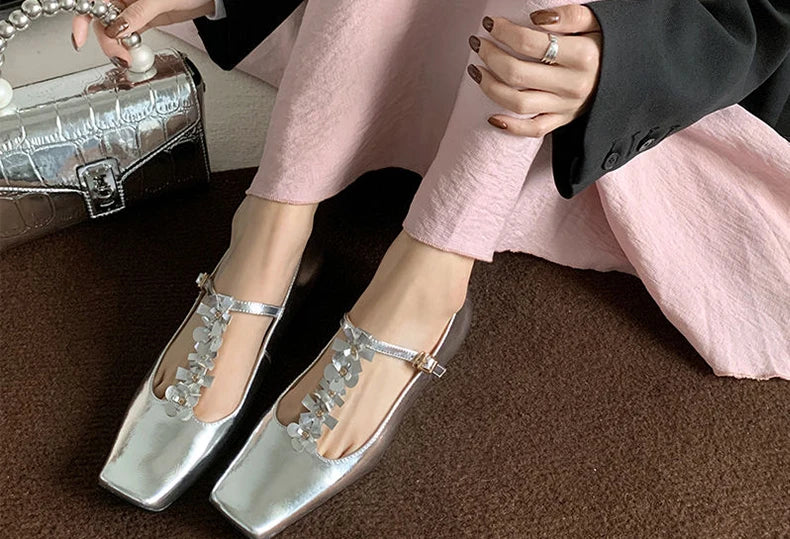 Ods Lolita Shoes 3cm Heels Square Toe Lace-Up Classic Style Sandals Ladies Slip On Shallow Mouth 2025 Mary Jane 5cm Gold Retro