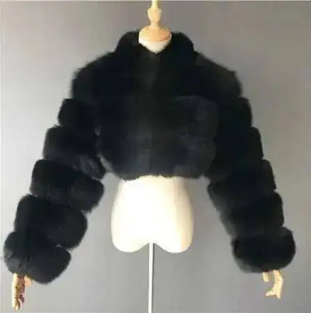 DEAT Fashion Women's Faux Fur Coat Stand Neck Long Sleeve Zipper Short Solid Color Thick Warm Jackets Winter 2024 New 7AB6434