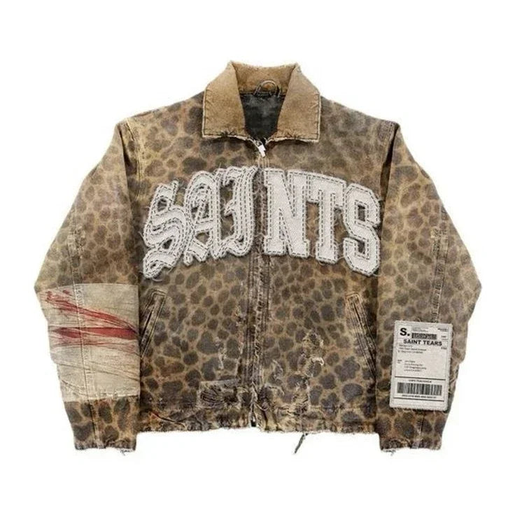 Y2K Retro Camouflage Leaf Jacket for Men and Women Harajuku Hip Hop Style Oversized Casual Coat Letter Cool Streetwear Outerwear