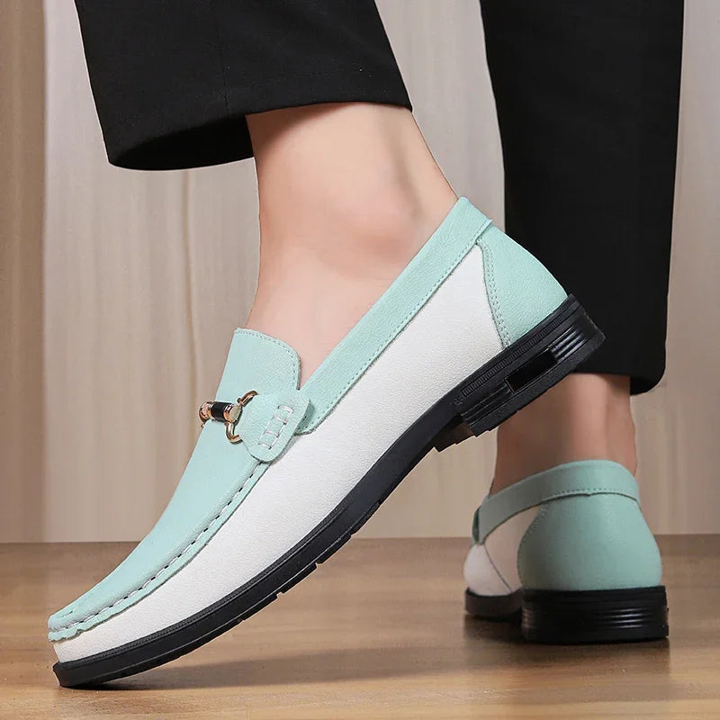 Luxury Brand Genuine Leather Mens Shoes Wedding  Slip on Loafers New Trend Metal Buckle Moccasins Versatile Male Business Shoes