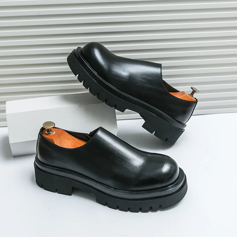 Spring New Men's Side Zipper Comfortable Cowhide Oxford Shoes Fashion Brand Classic Brown Men's Breathable Casual Leather Shoes