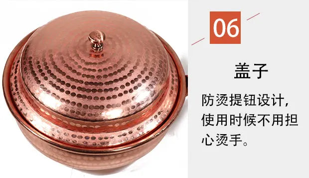 Handmade Pure Copper Double-Ear Rice Pot with Thickened Base Premium Heat Conduction Cookware for Noodles Soup Durable