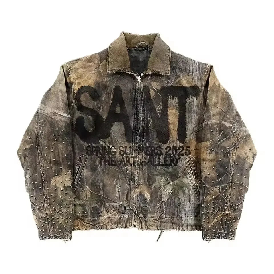 Y2K Retro Camouflage Leaf Jacket for Men and Women Harajuku Hip Hop Style Oversized Casual Coat Letter Cool Streetwear Outerwear