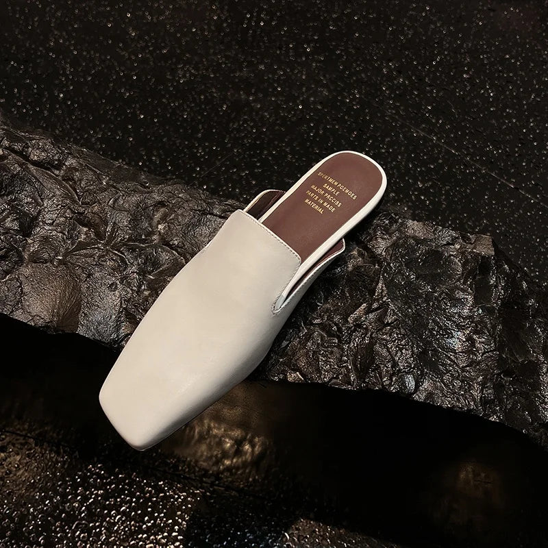 New Genuine Leather Kid Suede Flat Shoes Slippers Women Covered Toe Natural Leather Casual Slippers Female Daily Walk Slippers