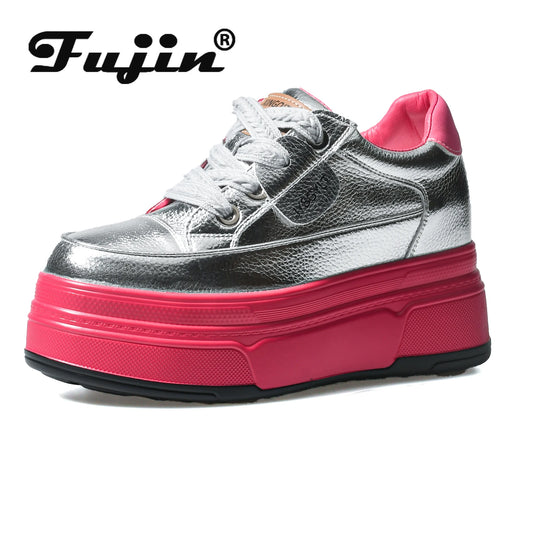 Comfy Casual Shoes 9cm Comfortable Leather Platform Sneakers perfect for Women Everyday Office