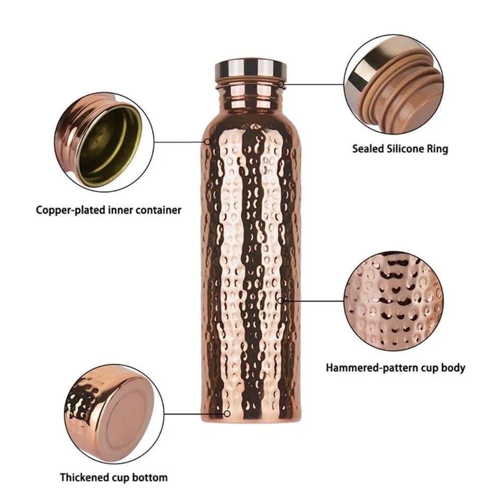 800ML Copper Water Bottle Anti-Slip Silicone Base Thermal Insulation Leakproof Sports Bottle One-Click Open Lid