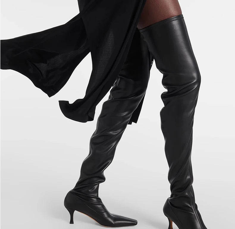 Ods Luxury Brand Black High Boots Women Heels Over the Knee Boot Sexy Zipper Nightclub Ladies Long Latex Shoes Big Size4143 4546