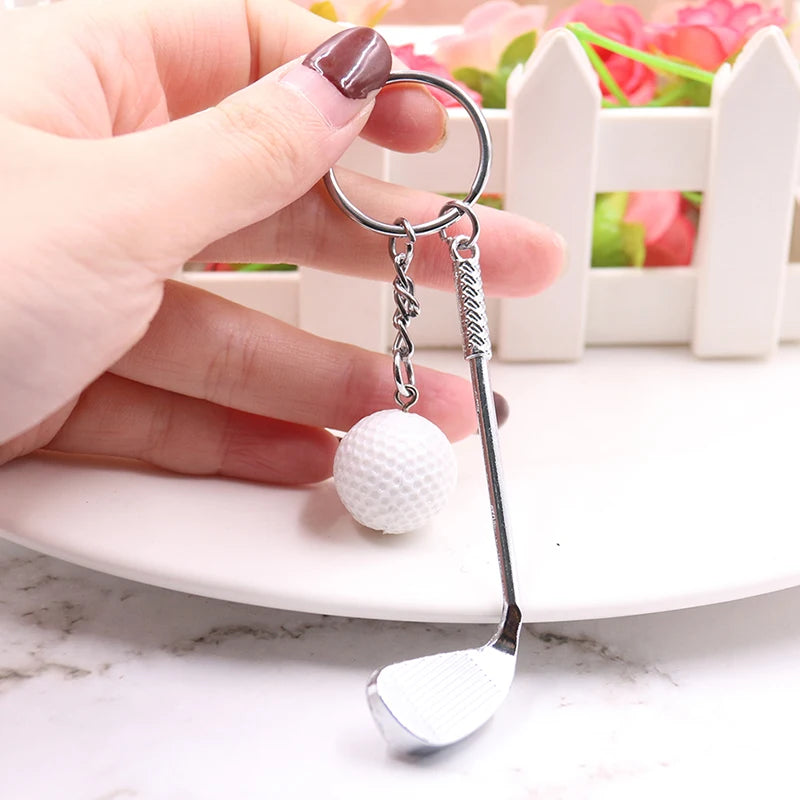 Mini Simulation Golf Racket Ball Pendant Keychain Metal Tennis Keyring Sports Clubs Purse Charm Holder Bag Ornament Jewelry Gift