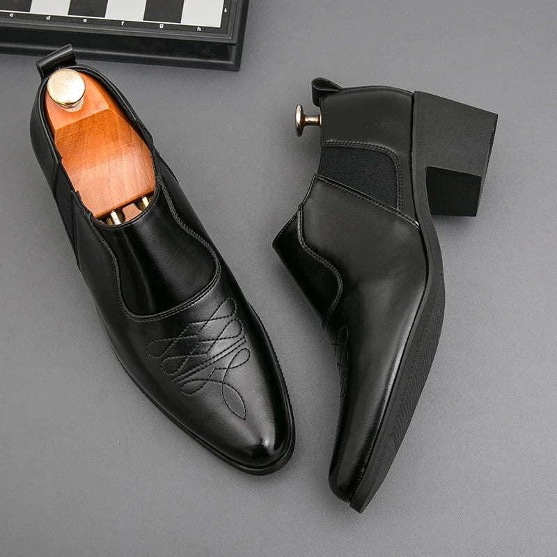Spring New Men's Height Increased By 6 Centimeters Comfortable Leather Shoes Fashionable Business Attire Groom's Wedding Shoes