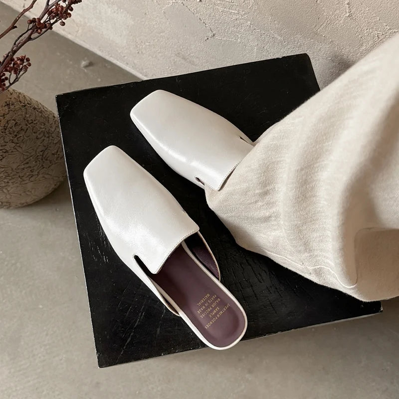 New Genuine Leather Kid Suede Flat Shoes Slippers Women Covered Toe Natural Leather Casual Slippers Female Daily Walk Slippers