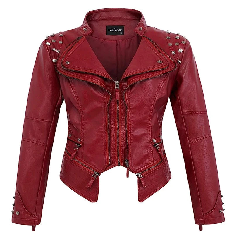 2025 2026 Winter- Spring New Style Suit Collar Rivet Waist Short Washed Pu Leather Jacket