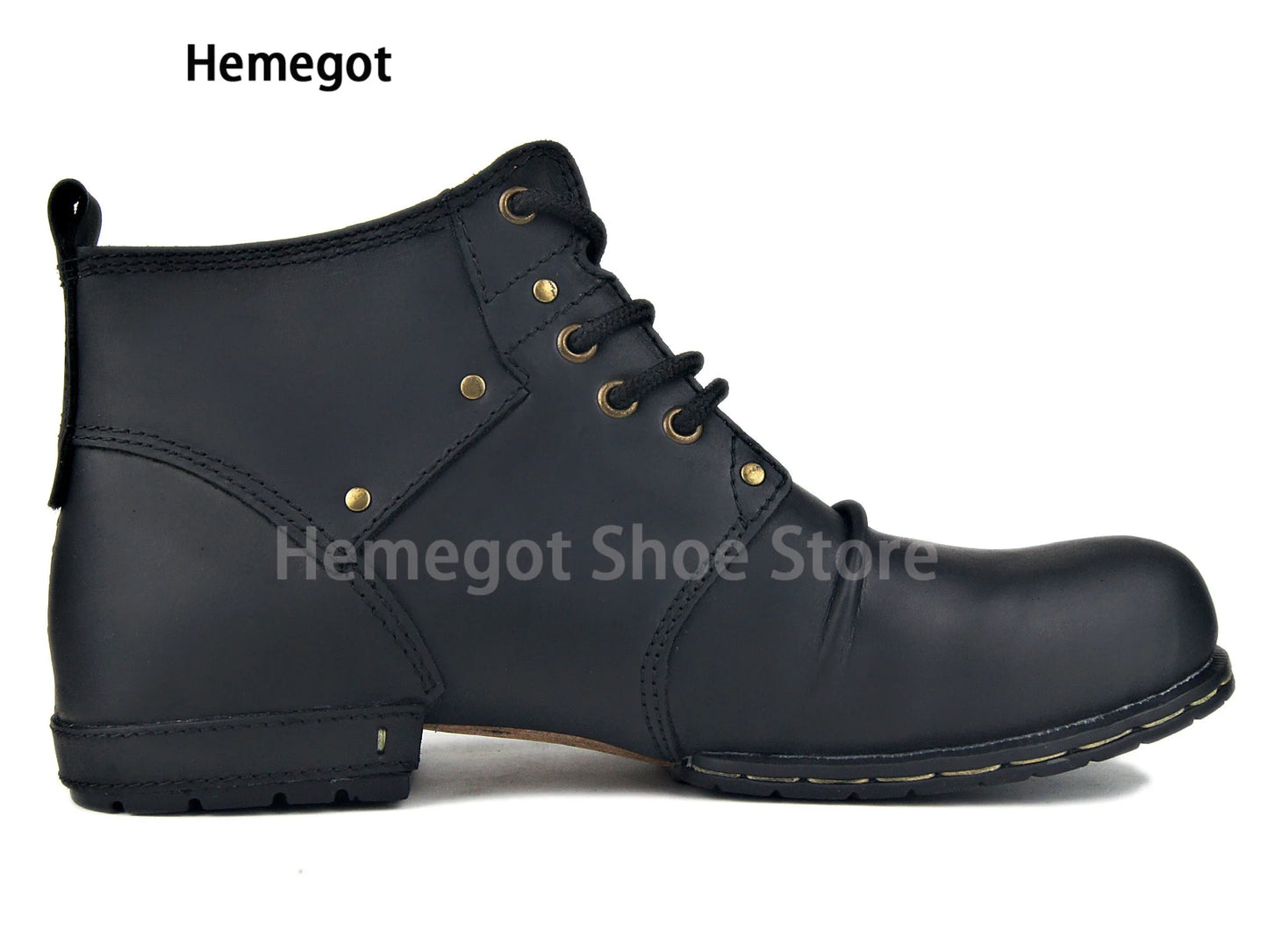High Top Lace-Up Boots Men's Round Head Casual Leather Shoes Male Handmade Luxury Commuter High Quality Outdoor Men's Shoes