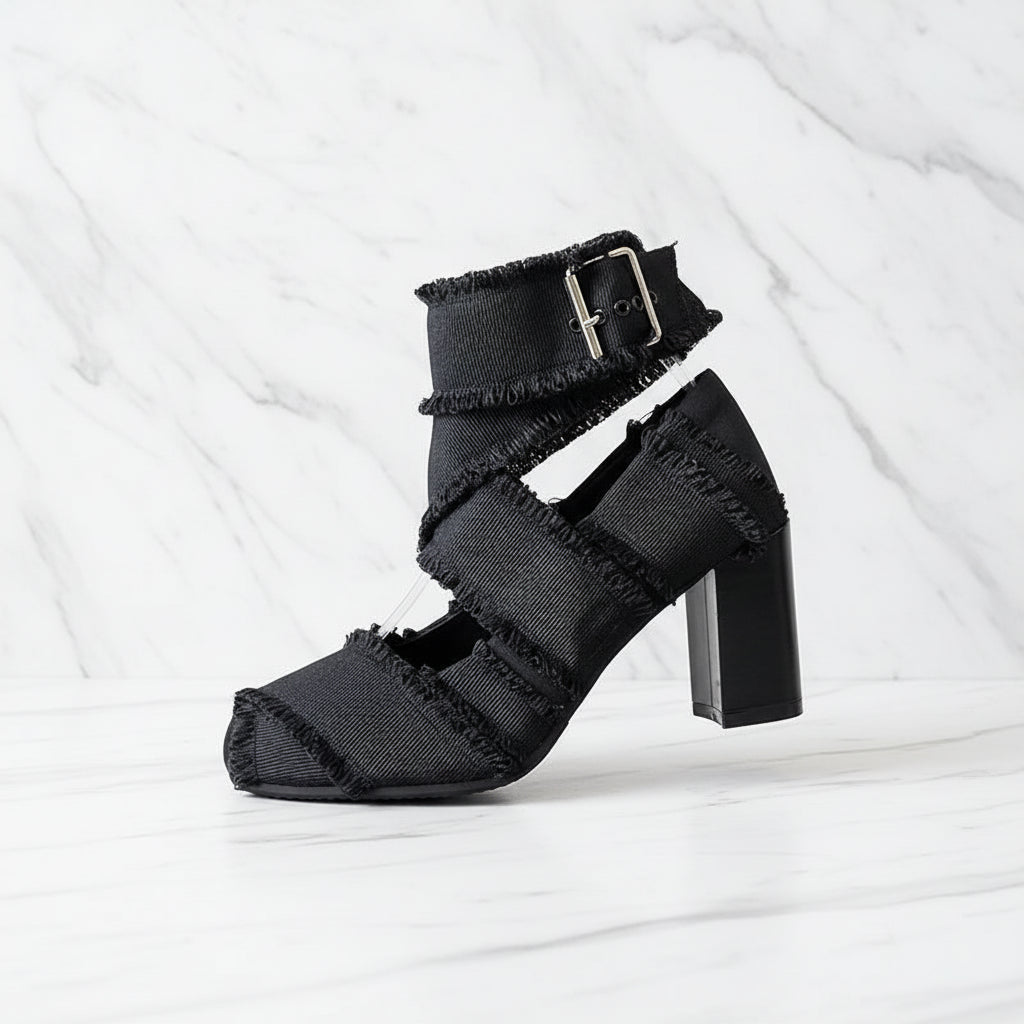 Vintage Square toe Satin Tassel Mary Janes Women Pumps Fashion Metal Buckle Ankle Strap Thick High heels Comfort Ballet Shoes