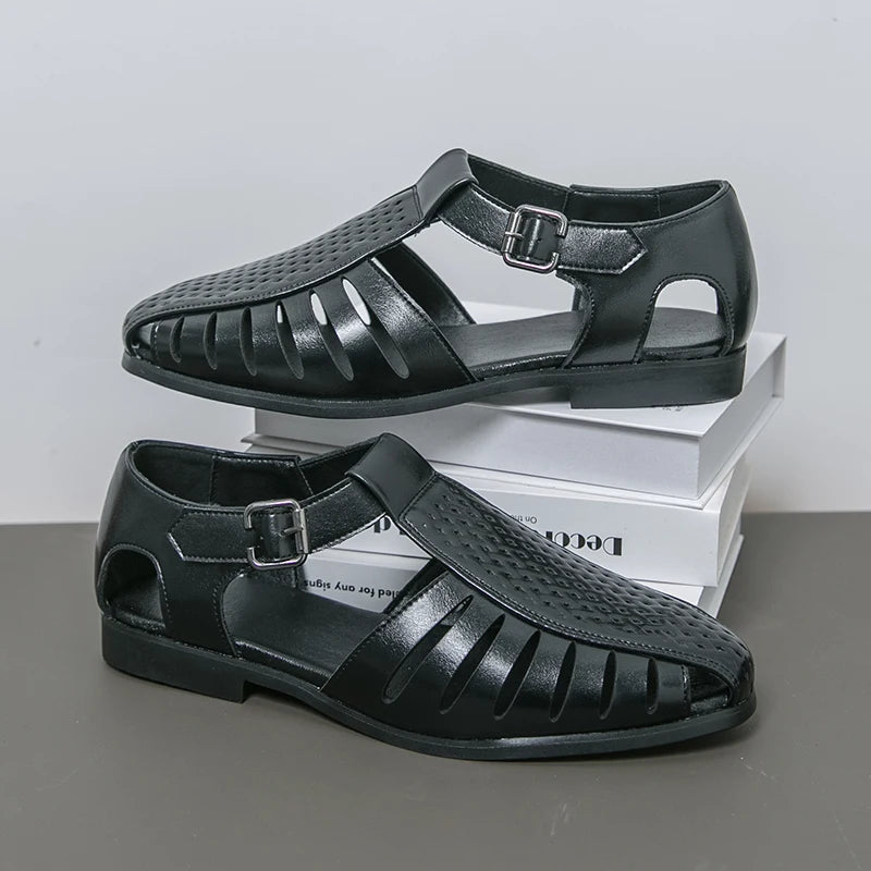 Brand's New Men's Summer Oversized Breathable Sandals Retro Pointed Men's Fashion Trend Hollowed Out Comfortable Leather Shoes