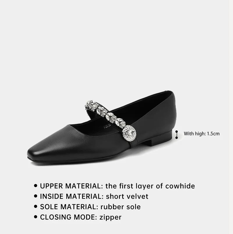 Ods Women Crystal Mules Flats Slippers Designer Sandals 2025 Dress Square-toe Leather Slides Summer Slingback Buckle De Mujer
