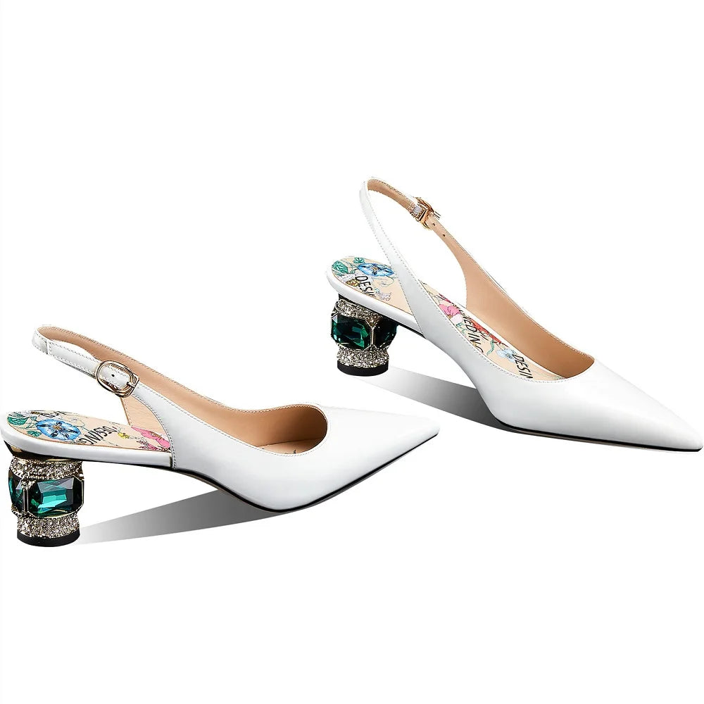 Dilalula 2025 Patent Cow Leather Crystal Heels Sandals Women Pointed Toe Office Ladies Party Dating Wedding Sandals Plus Size