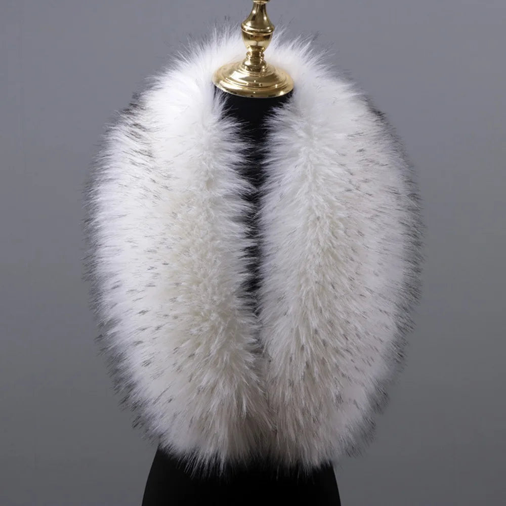 New 80cm Large Faux Fur Collar Detachable Winter Fur Gray Collar Neck Collar Wraps Jackets Hood Shawl Fake Fur