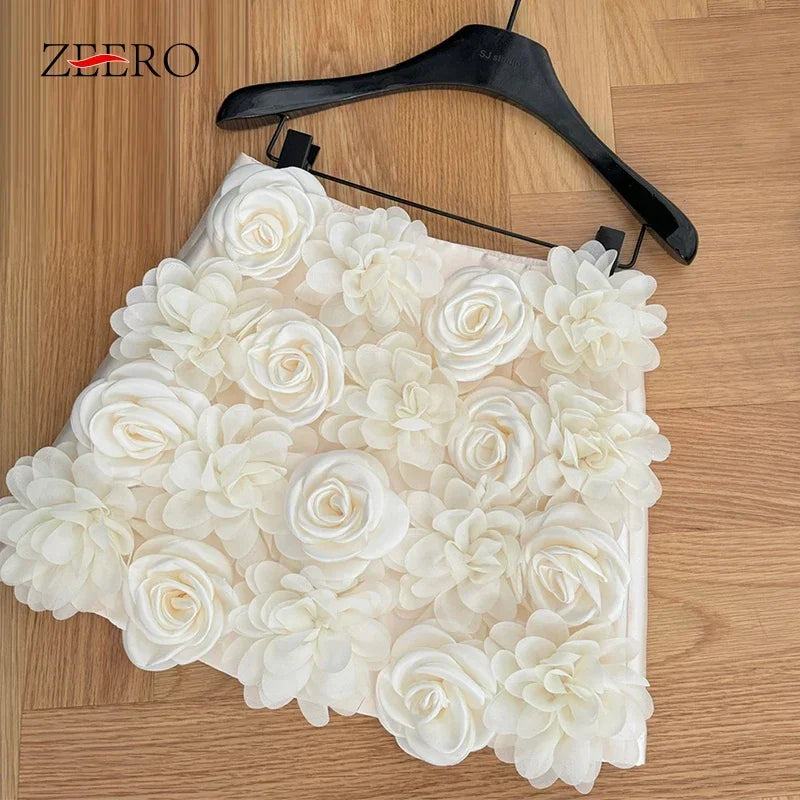 Spring Women Temperament Package Hip Black Three-dimensional Rose Skirt Female Sweet Fashion Y2k A Line Mini Kawaii Skirts