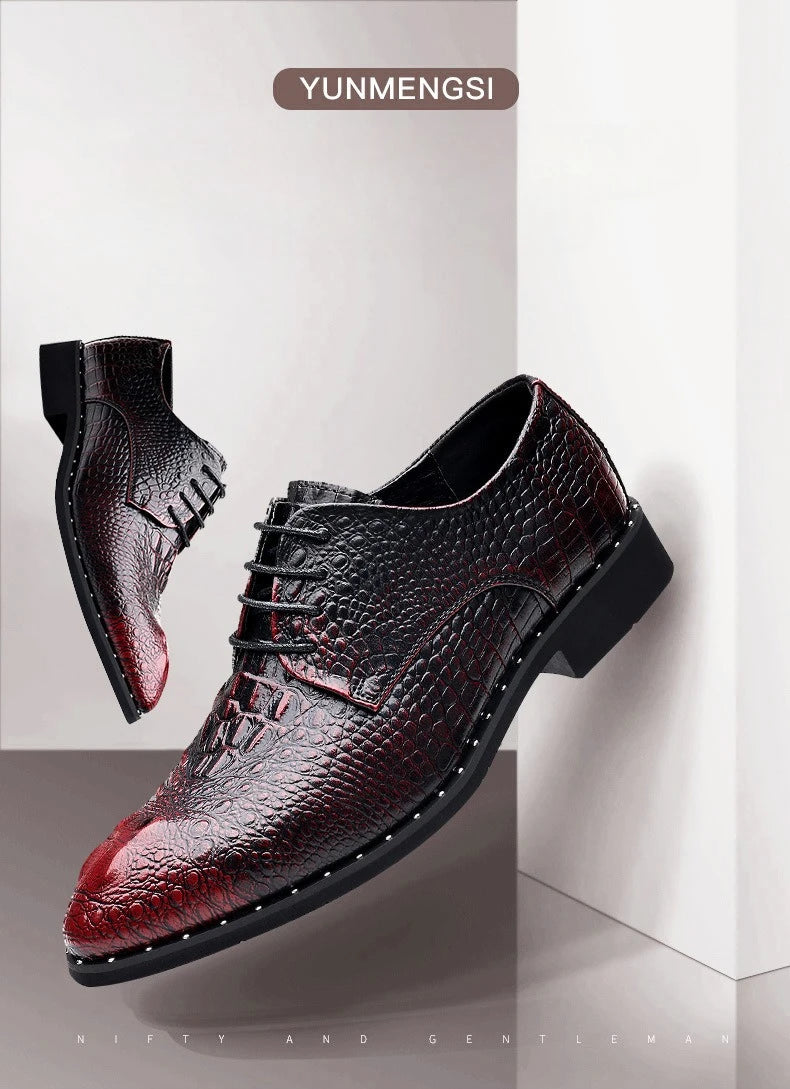 Genuine Leather Men Shoes Luxury Crocodile Skin Men's Dress Shoes Lace-Up Wedding Party Shoe Business Office Men Oxfords Shoes