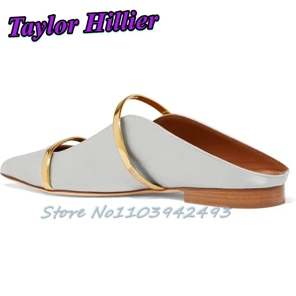Double Strappy Gold Heels Shallow Slip On High Heel Pull On Heeled Sandals Women Luxury Designer Shoes Summer Flat Shoes Mules