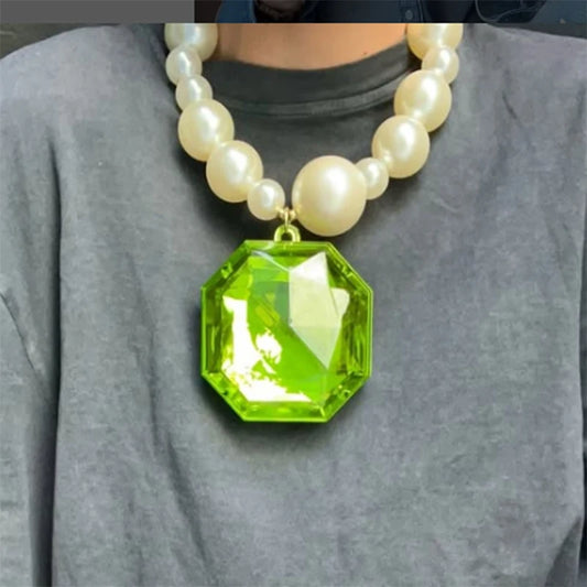 Exaggerated Multilayer Women's Pearl Necklace Fashion Love green crystal pave stone Pendant Hypoallergenic  Neck Chain Jewelry