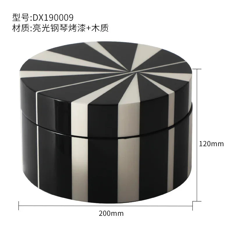 Elegant Glossy Piano Lacquer Home Decor Black White Stripes Jewelry Organizer Box Tray Display Stand Stylish Storage Decorative