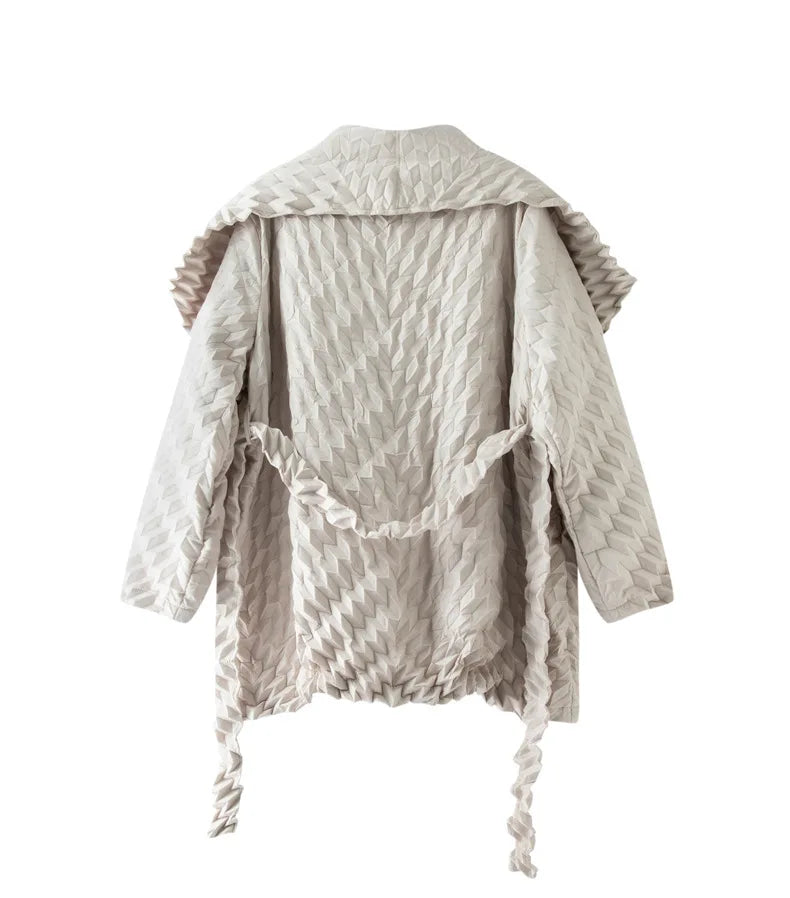 Miyake Pleated Top, Women's Solid Color Short Jacket, Handmade Pleated Versatile Loose Version, Lapel Cardigan, Autumn New Style