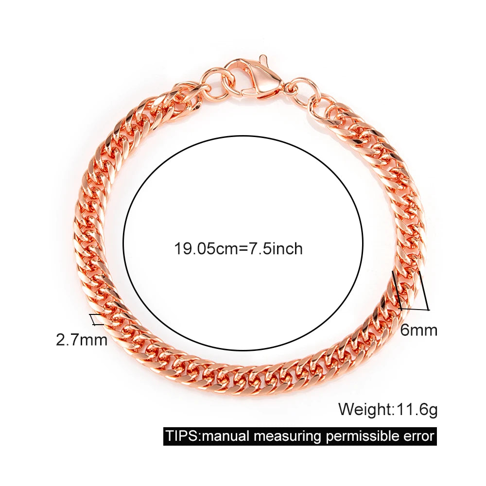 Pure Copper Bracelets for Men Women Adjustable Cuban Chain Link Lobster Clasp 6mm Wide Anti-scratch Male 7-10.5 Inch Jewelry