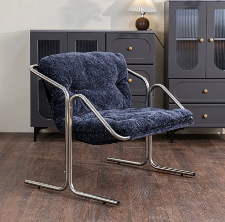 Italian Light Luxury Leather Soft Bag Dining Chair Stainless Steel Conference Room Chair Retro Business Negotiation Chair