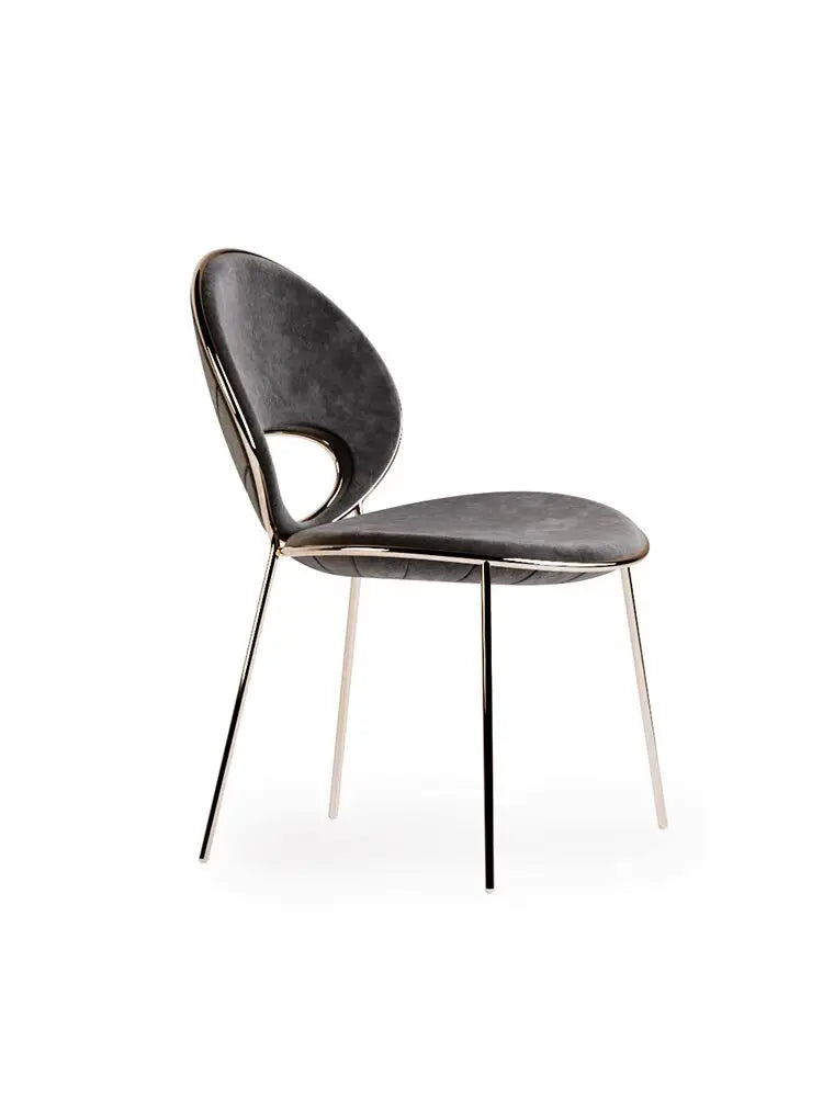 Italian Minimalist Creative Modern Personality Leather Restaurant Armrests Stainless Steel Back Dining Chair