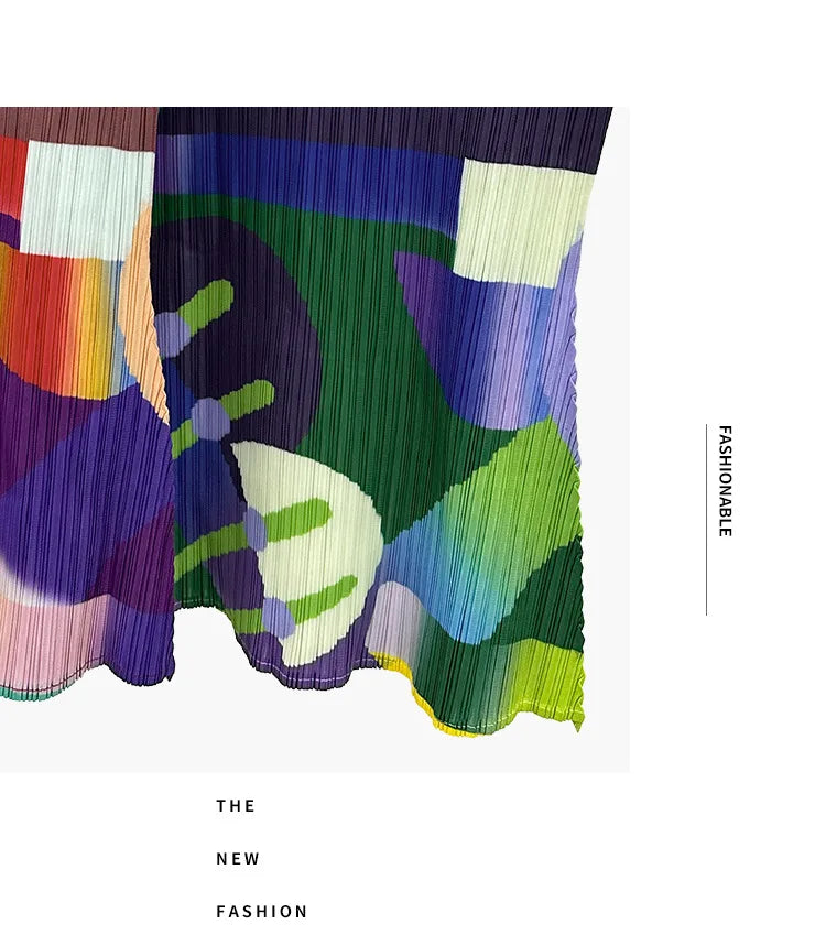 Miyake Pleated Geometric Playground Printed High-neck Sleeveless Top