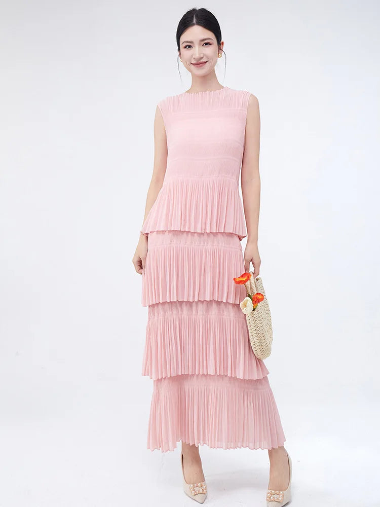 Miyake Folds 2024 Spring/summer New Elegant Women's Sleeveless Dress Fashion Everything Cake Dress