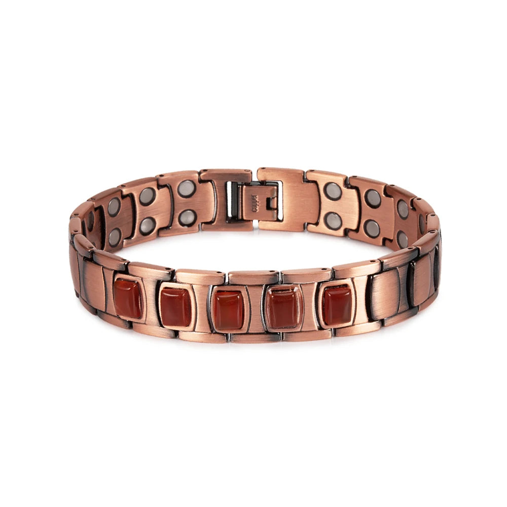Pure Copper Magnetic Bracelet for Men Vintage Artificial Turquoise 14mm Wide Bracelets Benefits Chain Link Jewelry Waterproof