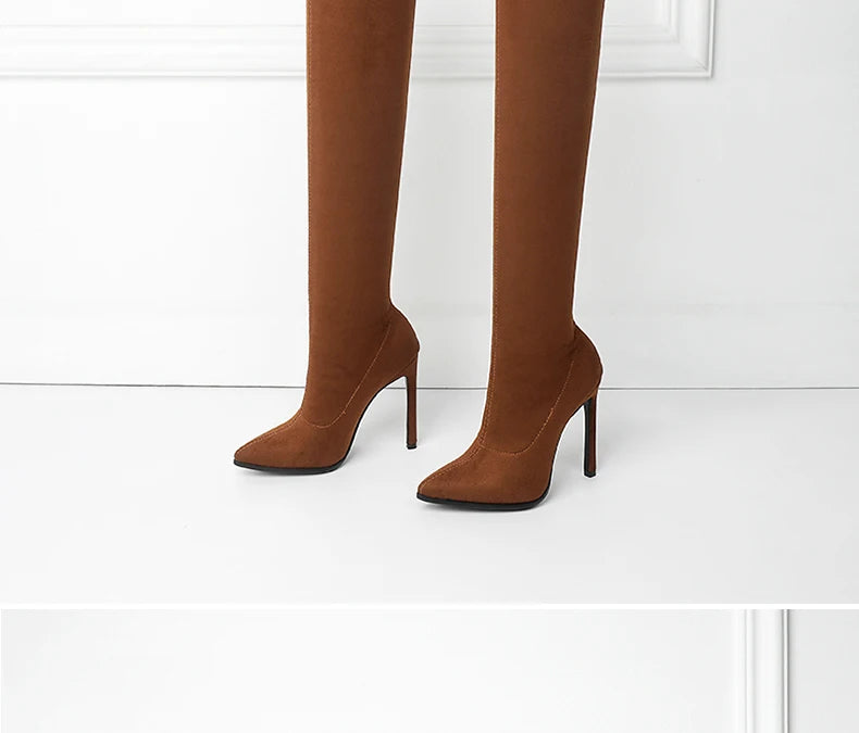 Sexy Glamourous Women Thigh High Boots Thin High Heeled Long Boots Leopard Print Snake Pointed Toe Over The Knee High Winter Bootie