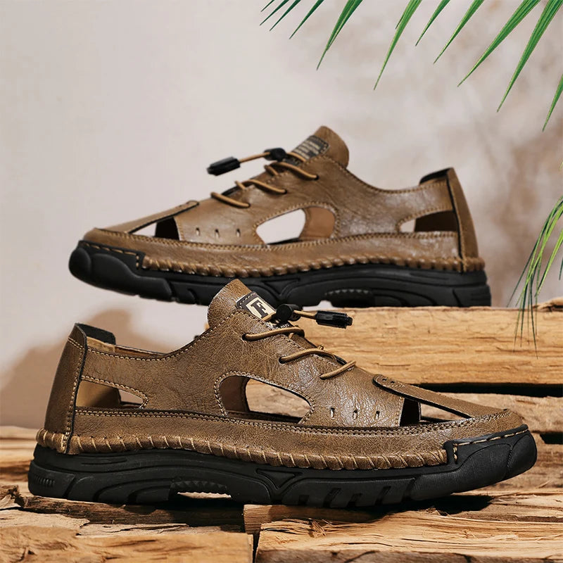 Summer Classic White Soft Bottom Handmade Stitching Beach Men's Shoes Outdoor Men's Comfortable Hollow Breathable Casual Shoes
