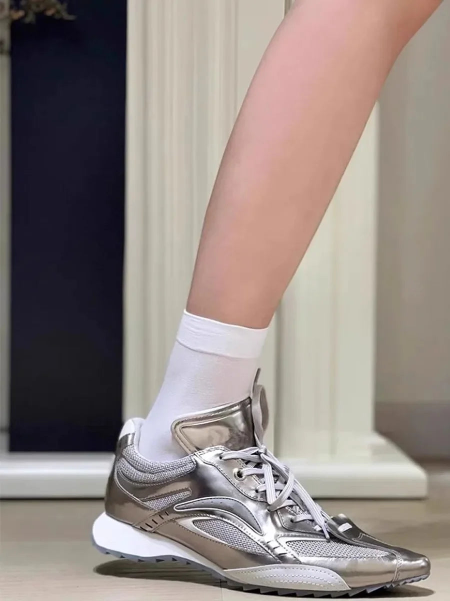 Trendy Pointed Toe Sport Shoes Heightening Gold And Silver Thread New Small Audience Design for Adult Women Summer Casual Shoes