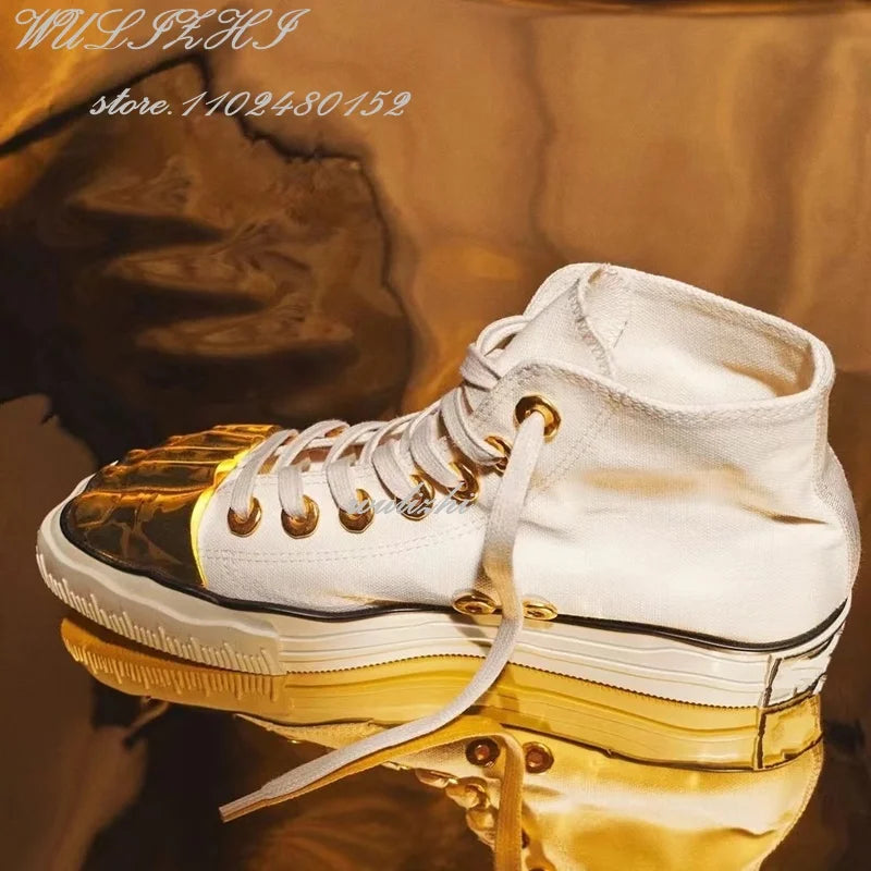 Gold Metal Glossy Five Finger Sneakers Women Lace Up Flats Sports Patchwork Casual Buckle Office Lady Design Catwalk Spring Shoe